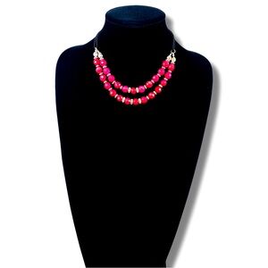 WHBM Double-Strand Red Beaded Necklace with Silver Accents | NWT